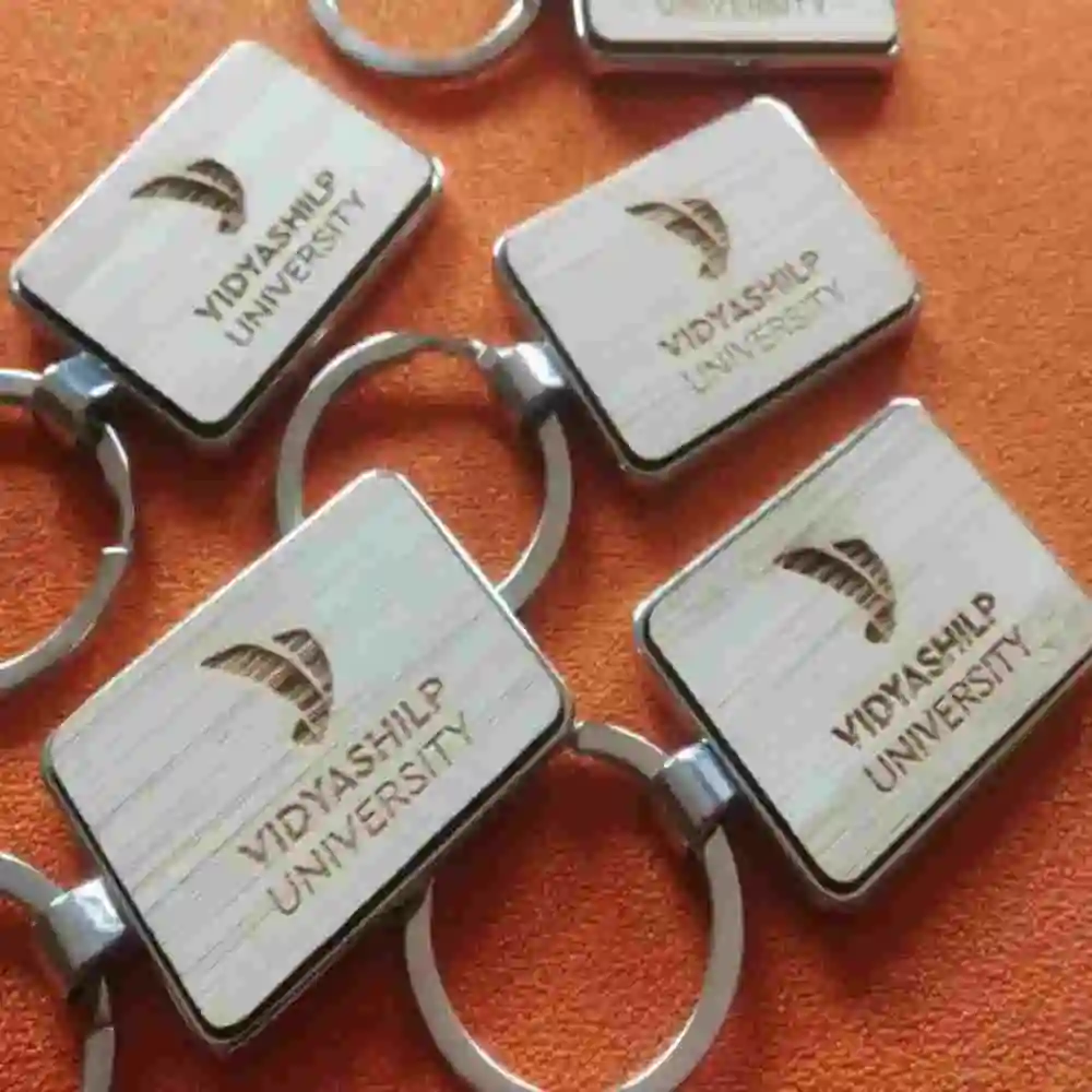Rectangle Shape Wooden Metal Keychain